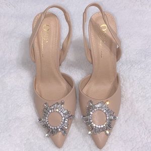 Rhinestone nude Pointed Toe High heel